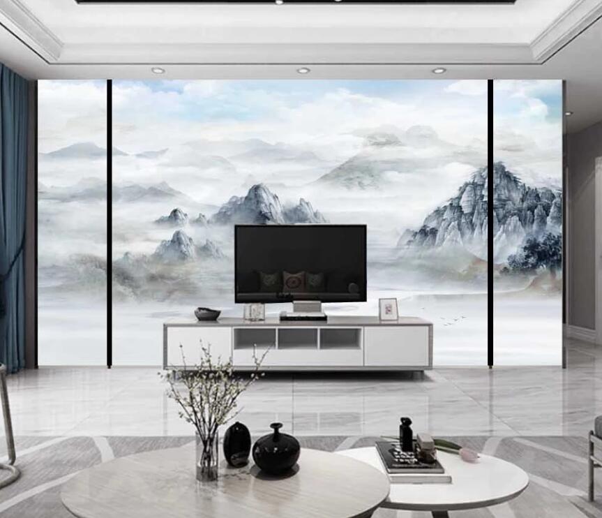 3D Serene Blue Misty Mountains 1473 Wall Murals