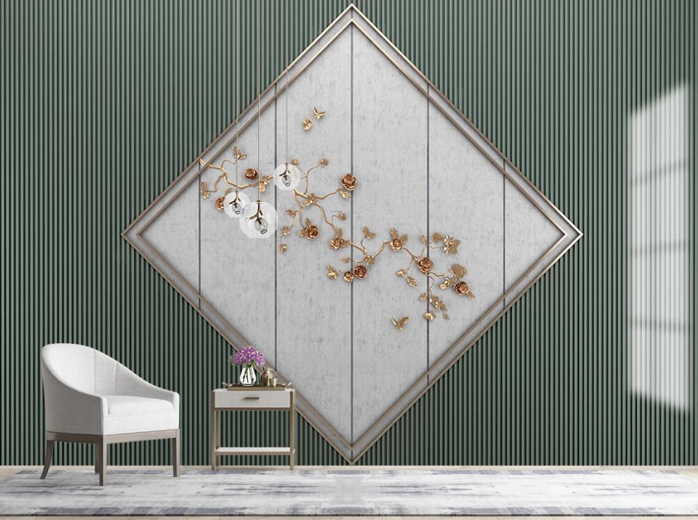 3D Embroidery Of Rhombus Flowers 1453 Wall Murals