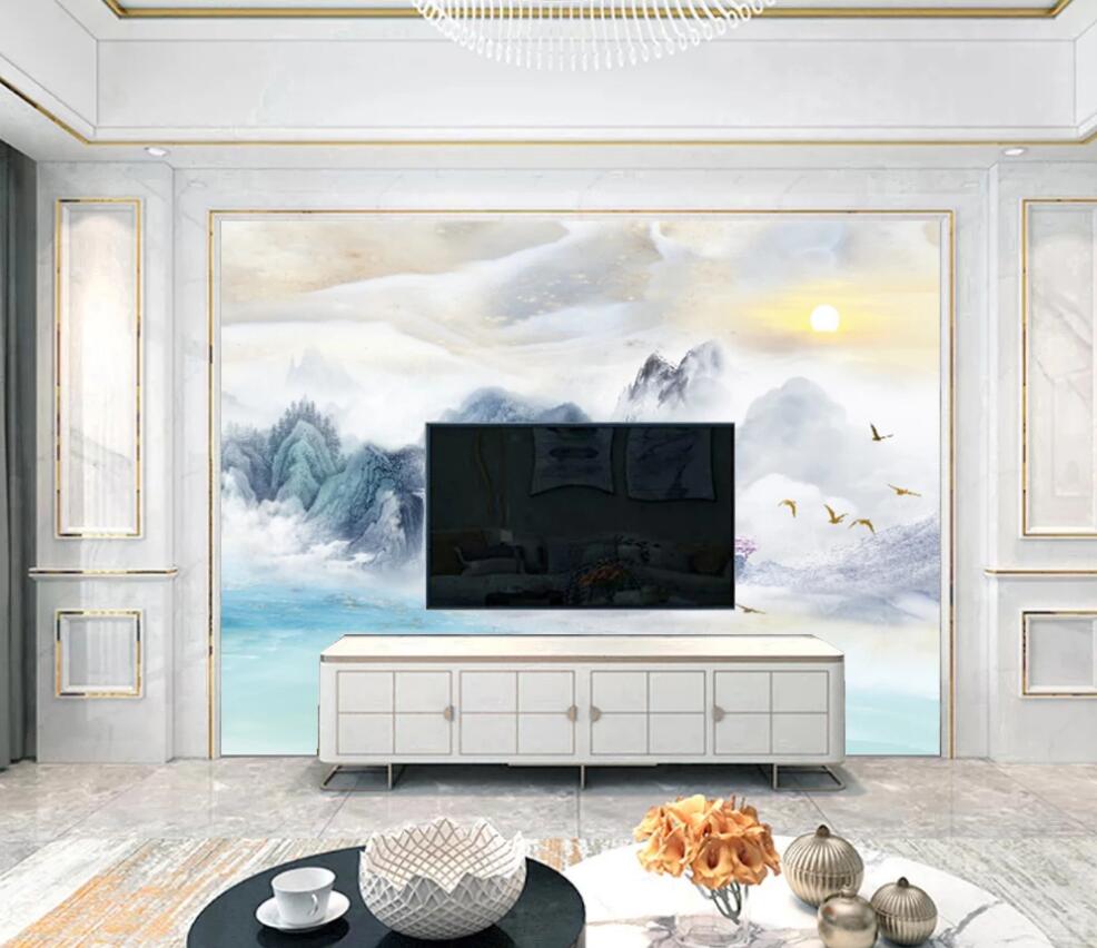 3D Light Cloudy Mountains And Sunrise 1444 Wall Murals