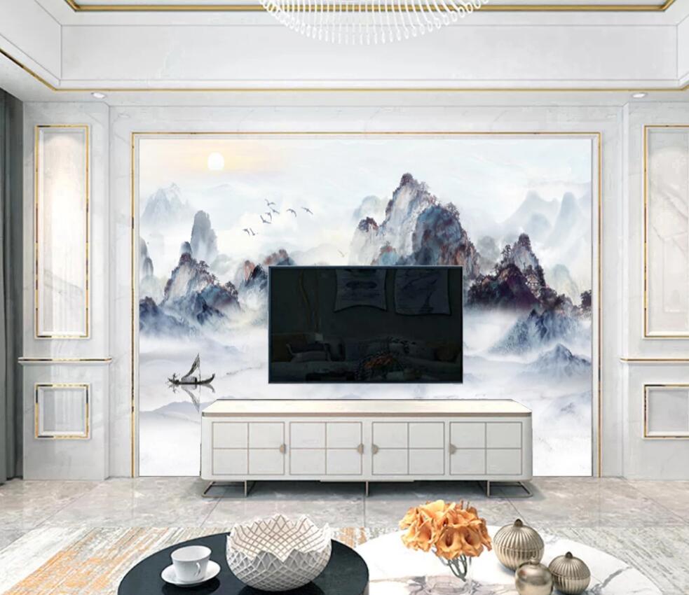 3D Mountains With Rich Blue Charm 1439 Wall Murals