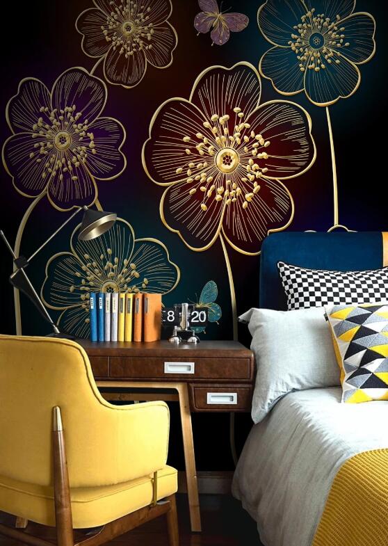 3D Transparent Flowers Of Different Colors 1233 Wall Murals