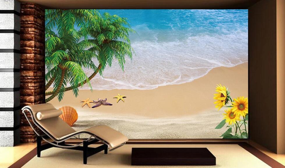 3D Shallow Wave Beach 1849 Wall Murals