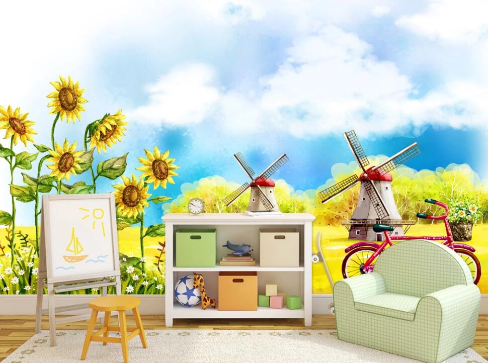 3D Fairy Tale Sunflower Dream 1852 Wall Murals