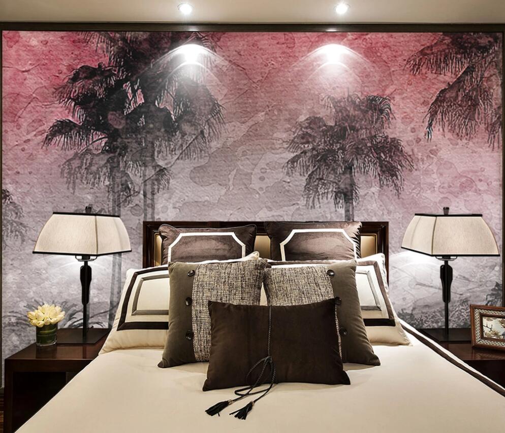 3D Red Night Trees 1359 Wall Murals