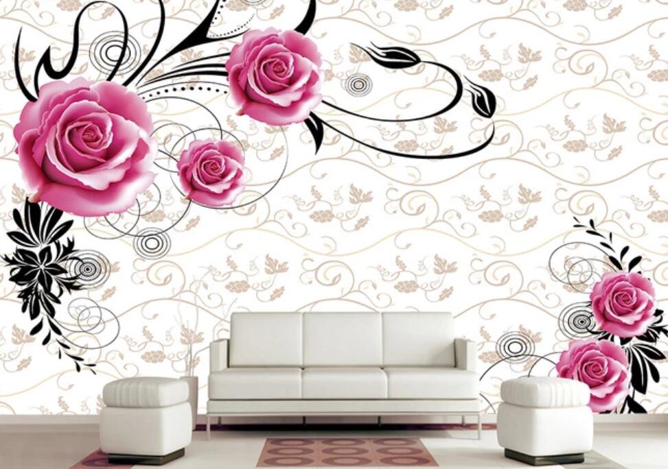 3D Dark Pink Roses 1784 Wall Murals