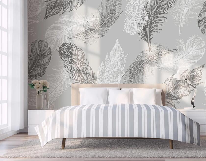 3D Black And White Feathers 1889 Wall Murals