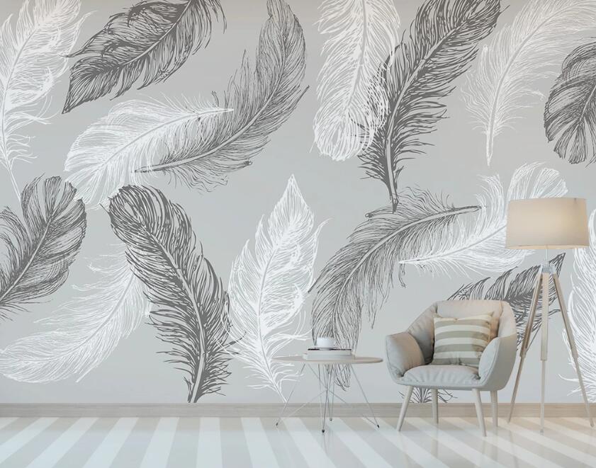 3D Black And White Feathers 1889 Wall Murals