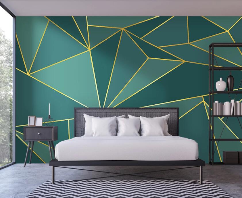 3D Different Levels Of Green Triangle Cut 2309 Wall Murals