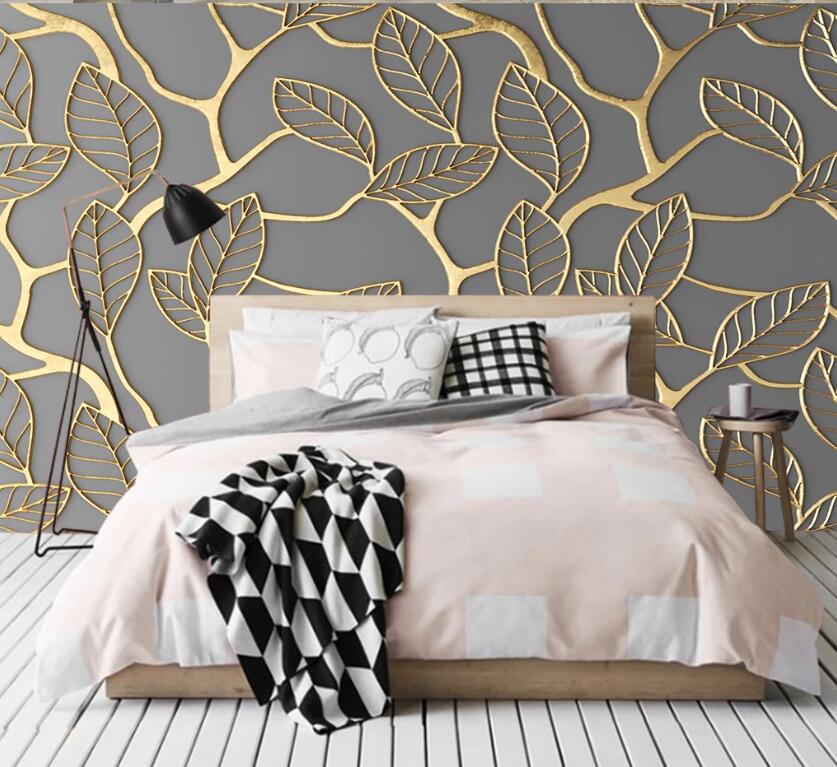 3D Golden Leaves Spread 2065 Wall Murals