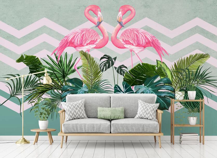 3D Shy Pink Flamingos 2029 Wall Murals