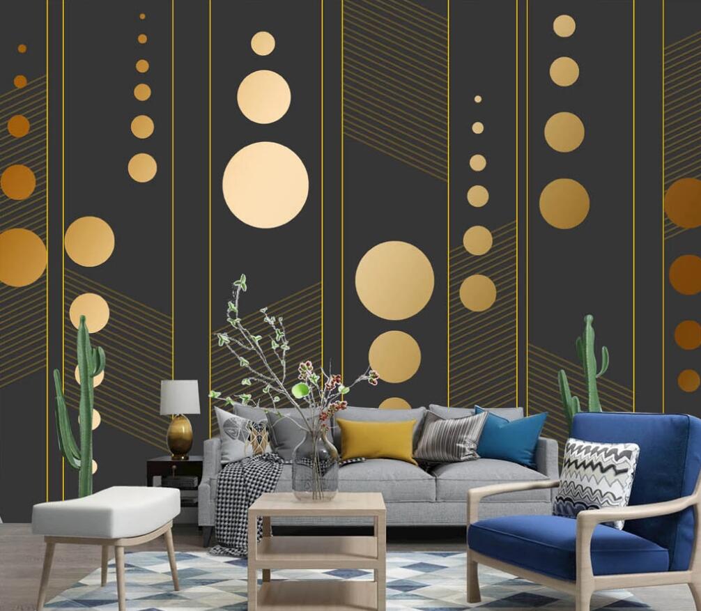 3D Different Size Golden Circles 1244 Wall Murals