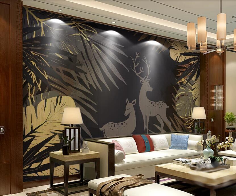 3D Shadow Couple Deer 2503 Wall Murals