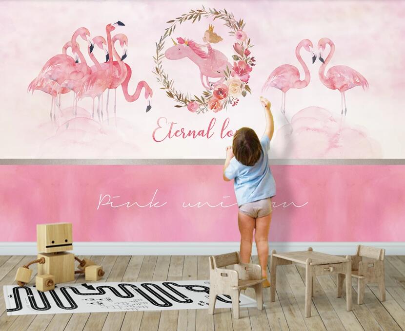 3D Pink Pony Surrounded By Flowers 2433 Wall Murals