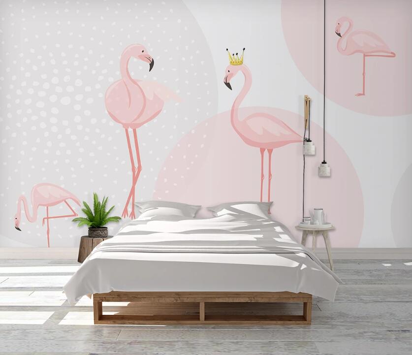 3D Shy Flamingos 1102 Wall Murals