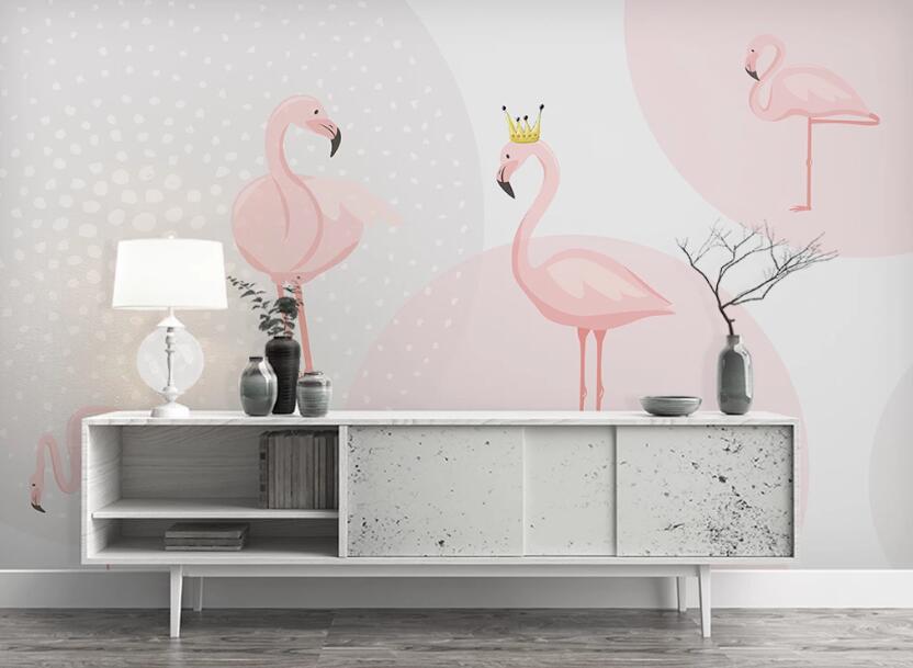 3D Shy Flamingos 1102 Wall Murals