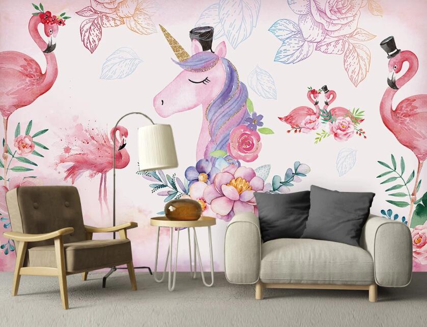 3D Pink Romantic Animals 1016 Wall Murals