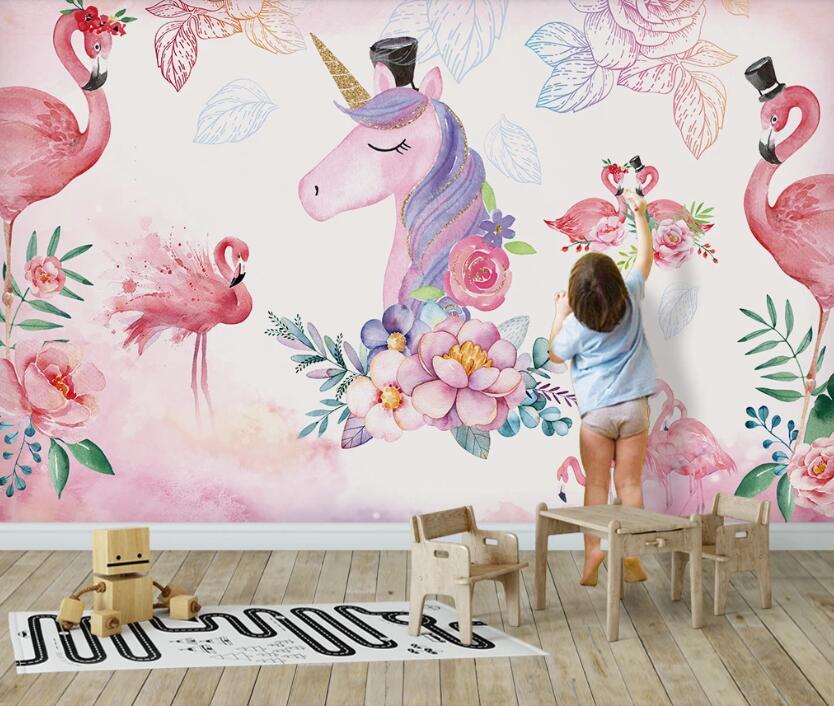 3D Pink Romantic Animals 1016 Wall Murals