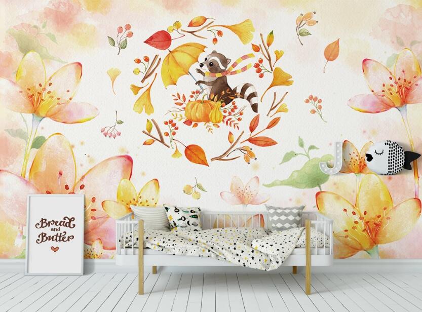 3D Golden Leaf Squirrel 929 Wall Murals