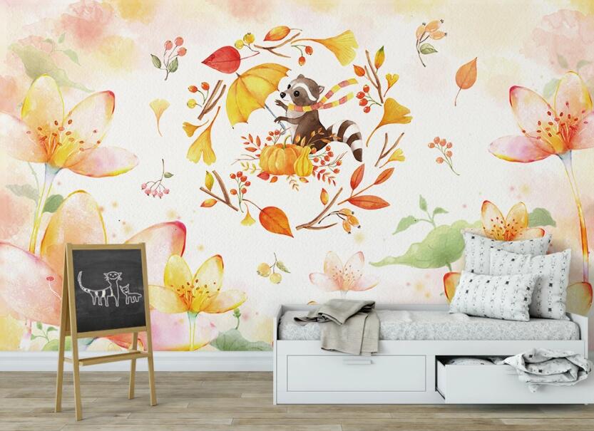 3D Golden Leaf Squirrel 929 Wall Murals