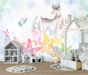 3D Deer And Colorful Butterflies 921 Wall Murals