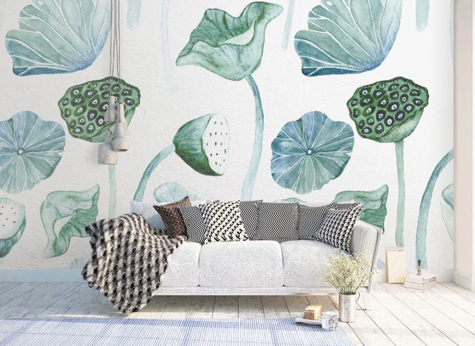 3D Green Lotus 906 Wall Murals