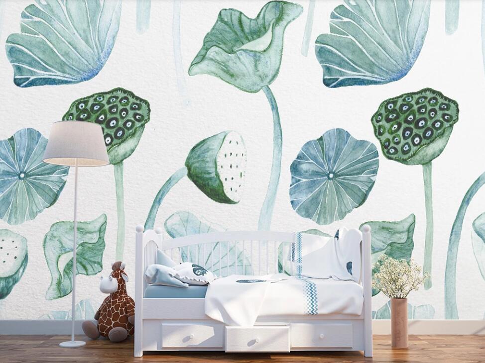 3D Green Lotus 906 Wall Murals