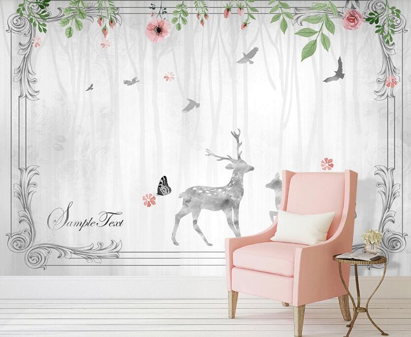 3D Grey Deer 033 Wall Murals