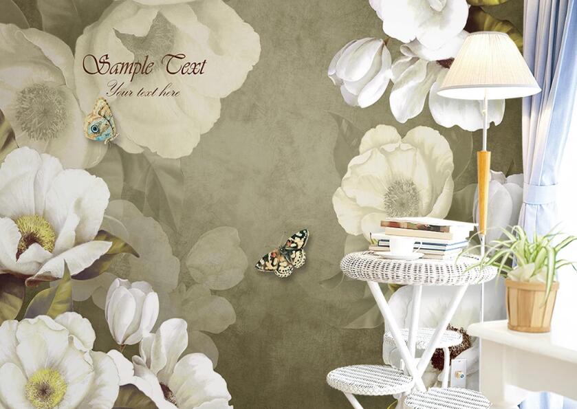 3D Elegant White Flowers 029 Wall Murals