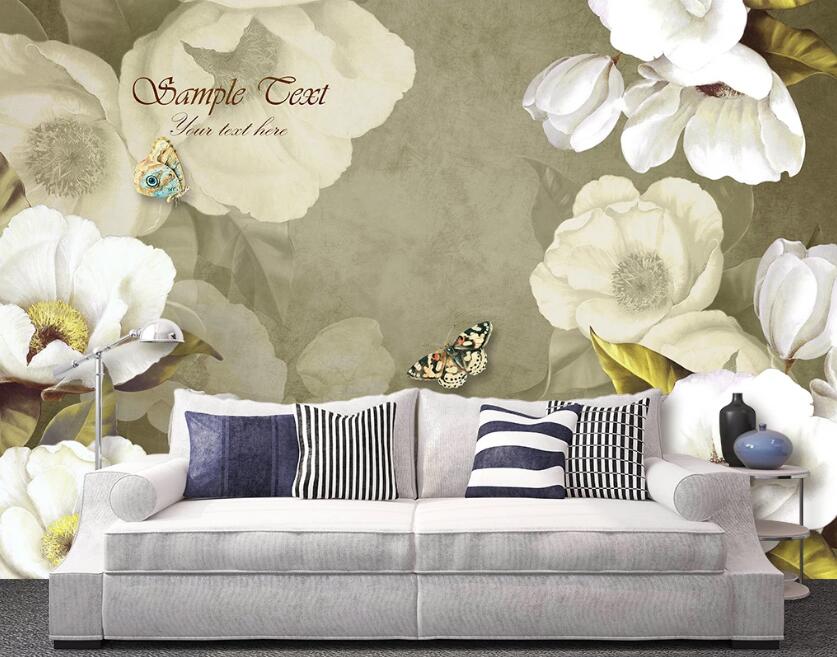 3D Elegant White Flowers 029 Wall Murals