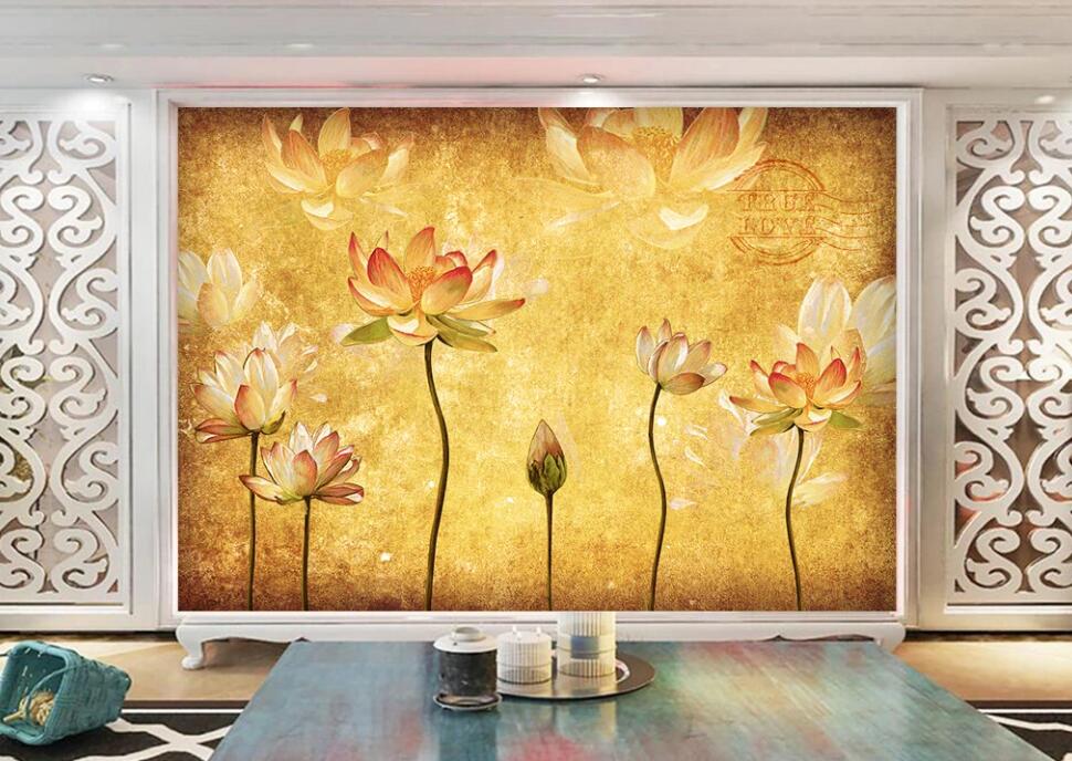 3D Golden Lotus 015 Wall Murals