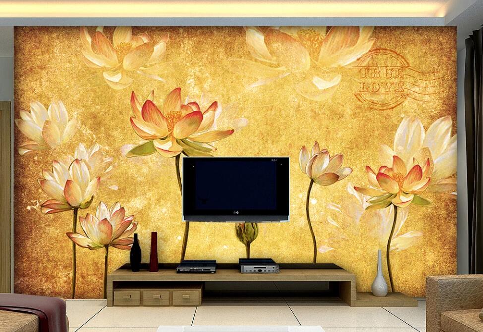 3D Golden Lotus 015 Wall Murals