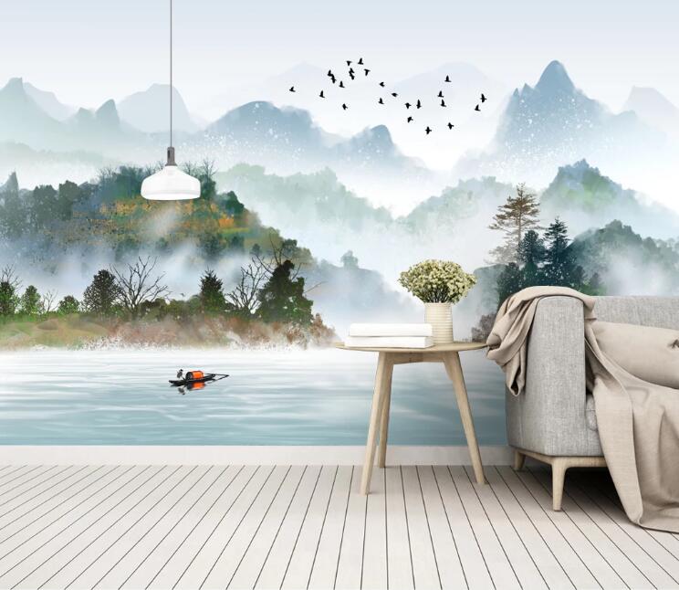3D Green Hills And Green Waters 447 Wall Murals