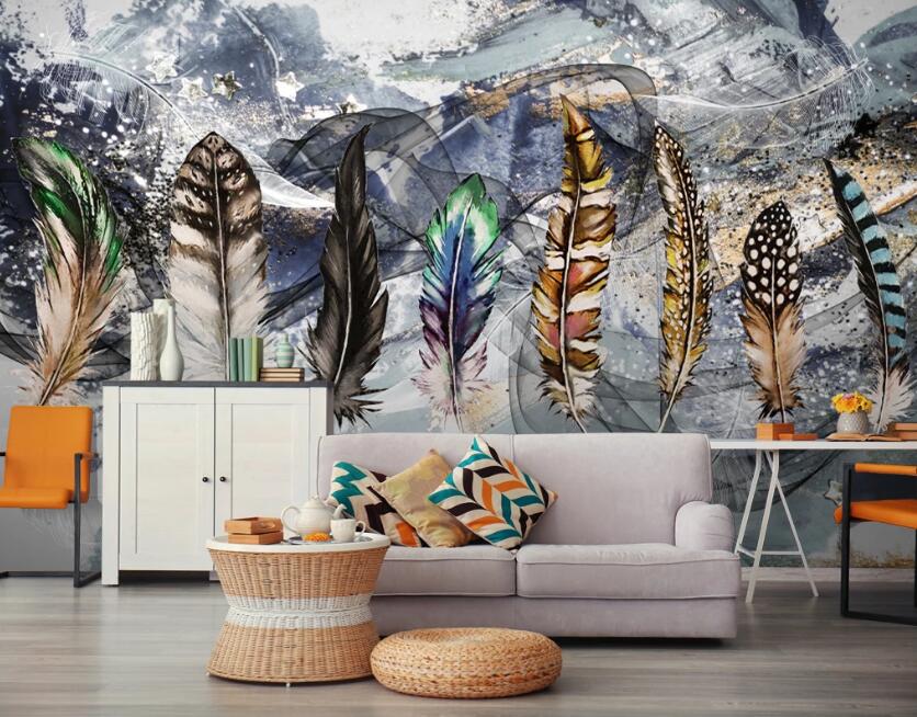 3D Eight Feathers 662 Wall Murals