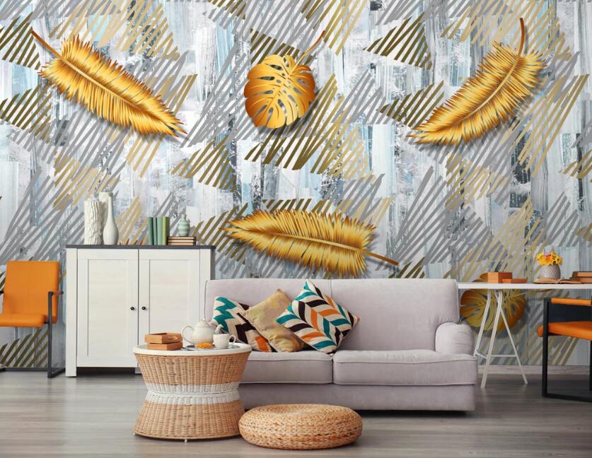 3D Golden Leaves 661 Wall Murals