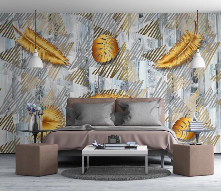 3D Golden Leaves 661 Wall Murals