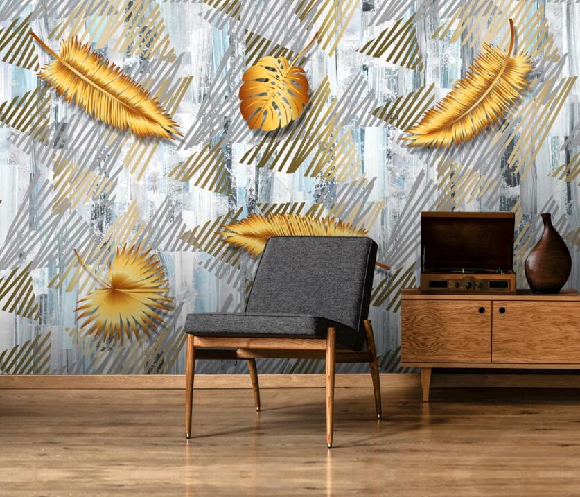 3D Golden Leaves 661 Wall Murals