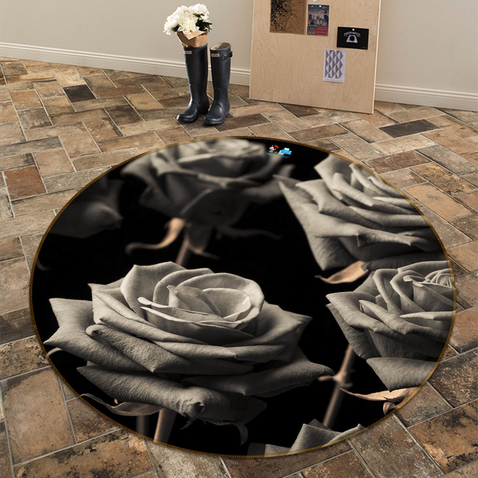 3D Retro Rose 7317 Assaf Frank Rug Round Non Slip Rug Mat