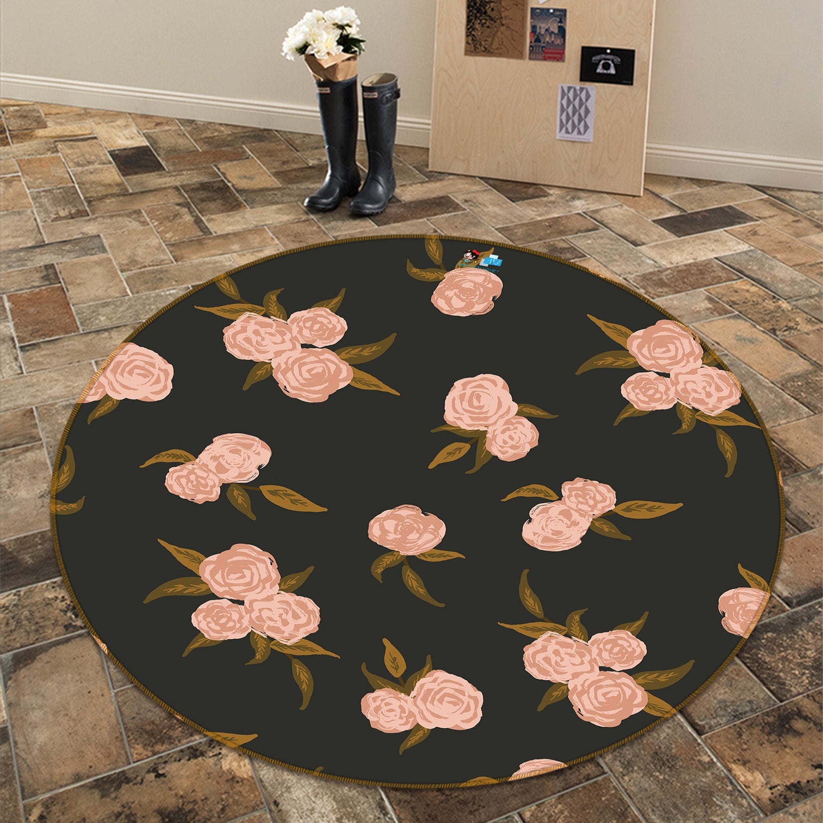 3D Pink Flower Cluster 10540 Kashmira Jayaprakash Rug Round Non Slip Rug Mat