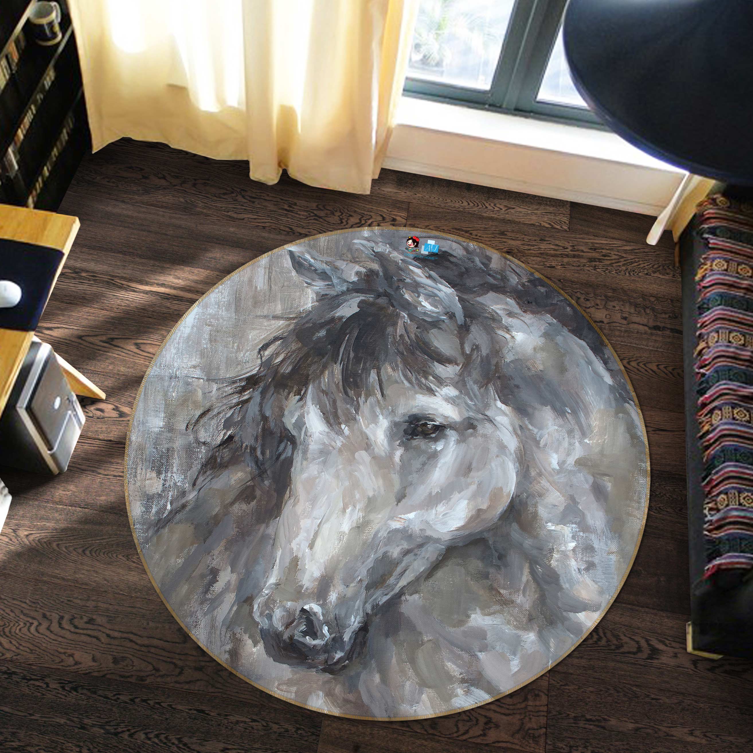 3D Horse 1164 Debi Coules Rug Round Non Slip Rug Mat