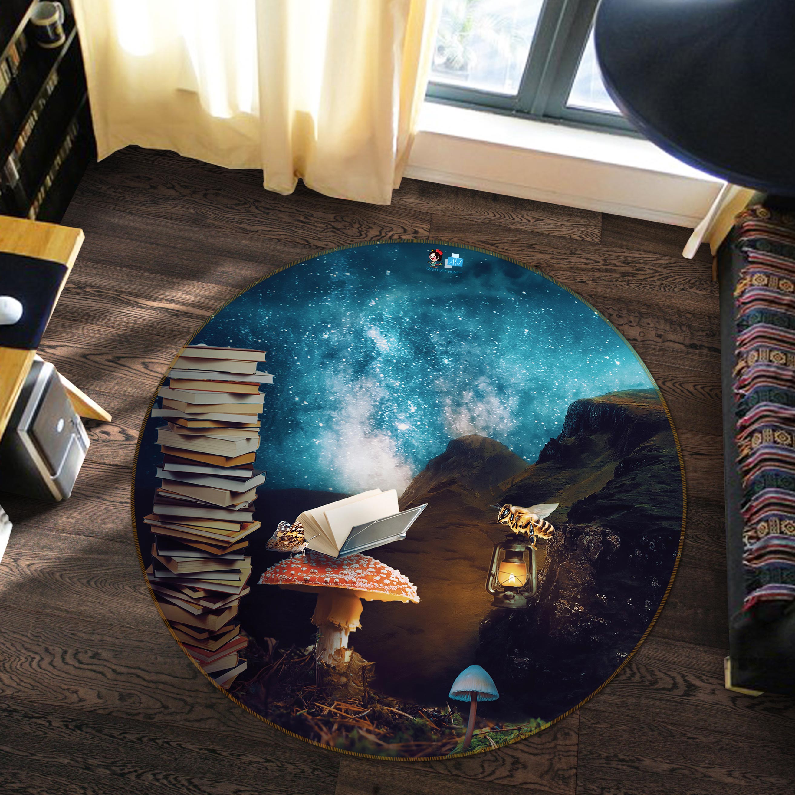 3D Bee Book 5021 Beth Sheridan Rug Round Non Slip Rug Mat