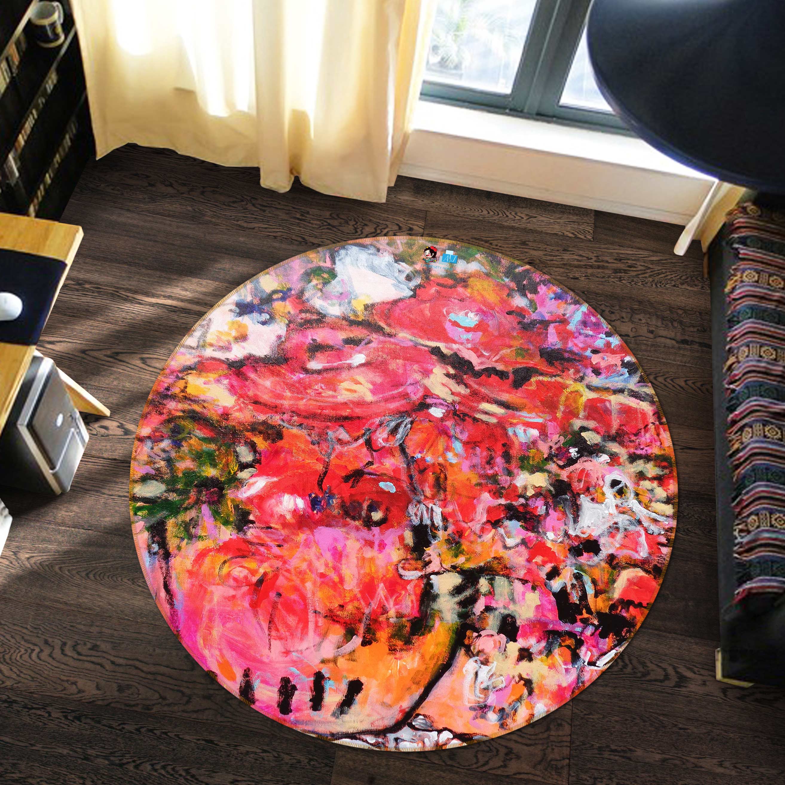 3D Red Painting 1383 Misako Chida Rug Round Non Slip Rug Mat