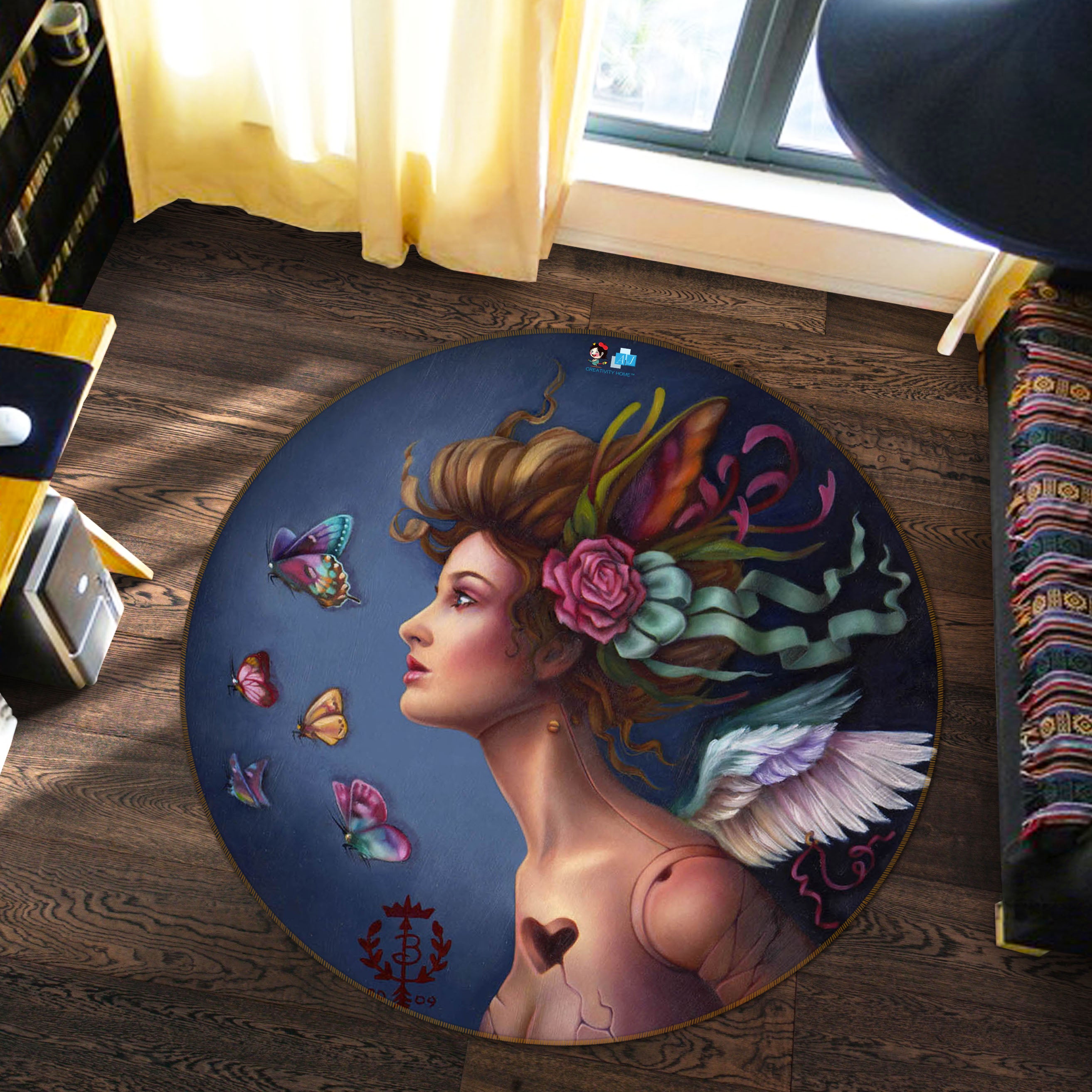 3D Butterfly Fairy 8915 Brigid Ashwood Rug Round Non Slip Rug Mat