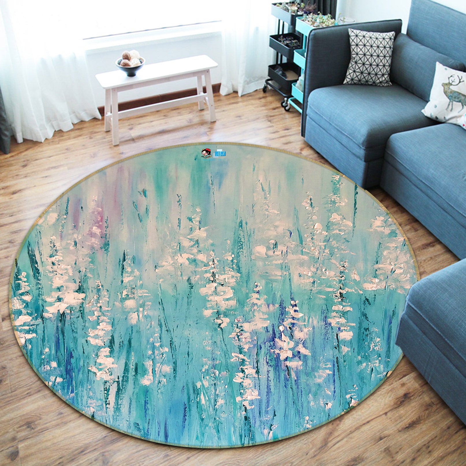 3D White Wildflowers 799 Skromova Marina Rug Round Non Slip Rug Mat