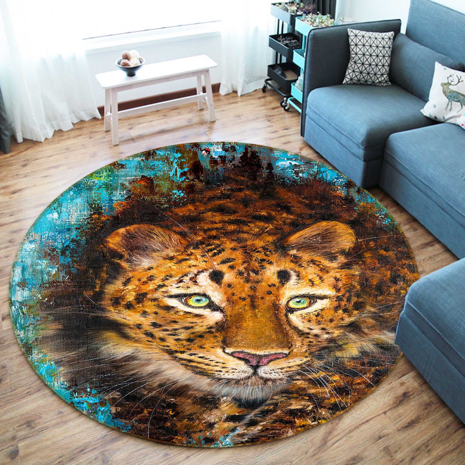 3D Painted Leopard 810 Skromova Marina Rug Round Non Slip Rug Mat