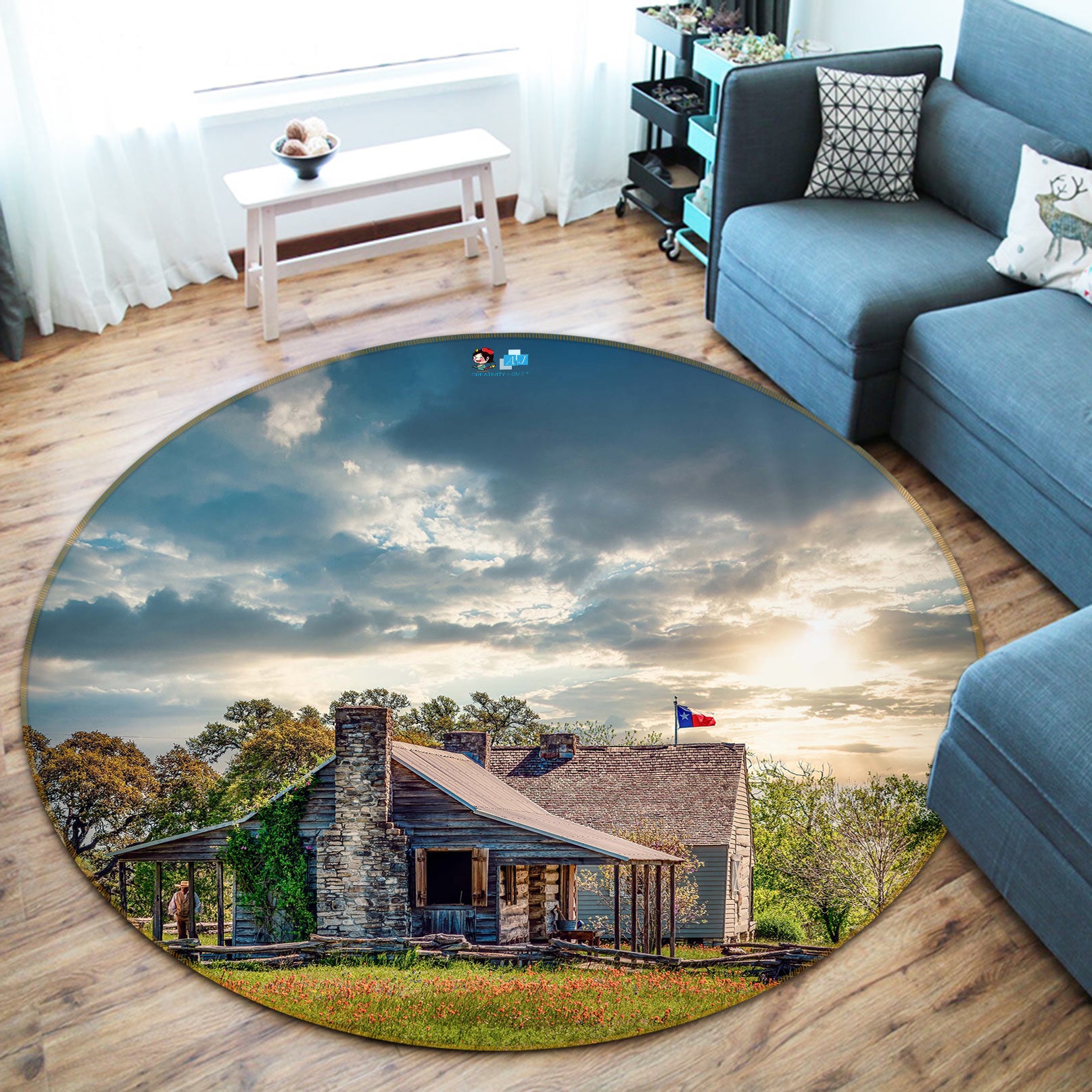 3D Lawn House 5061 Beth Sheridan Rug Round Non Slip Rug Mat