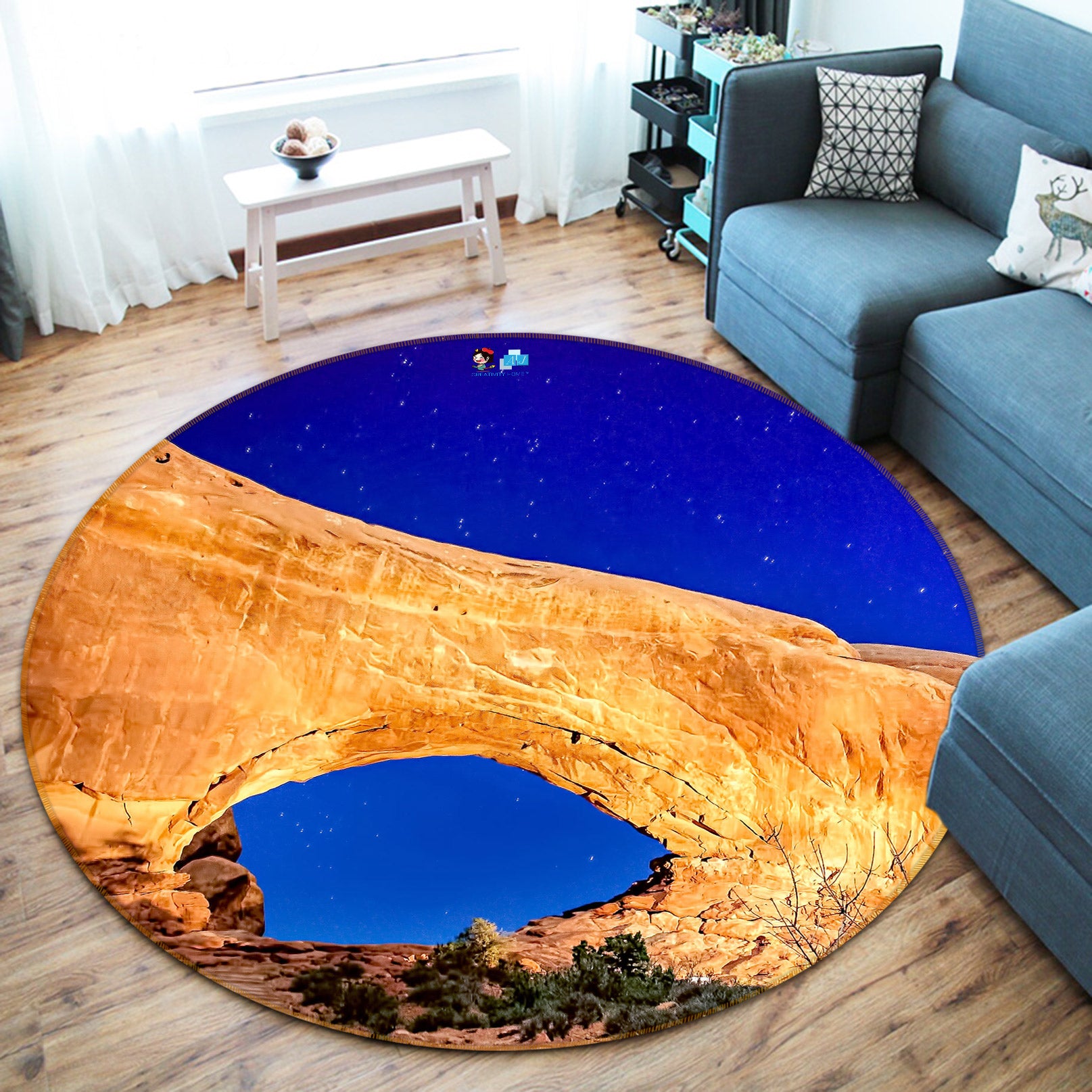 3D Night Mountain 5065 Beth Sheridan Rug Round Non Slip Rug Mat