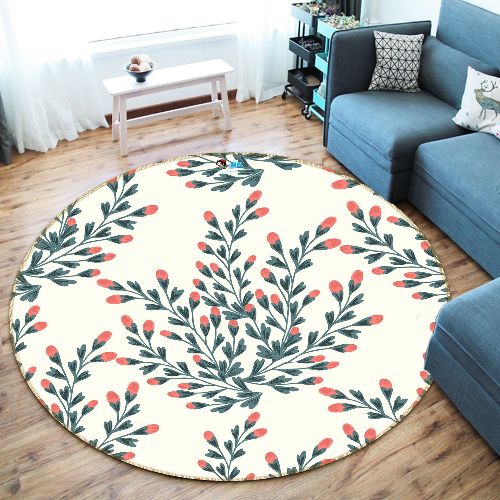 3D Flower Branch 10503 Kashmira Jayaprakash Rug Round Non Slip Rug Mat