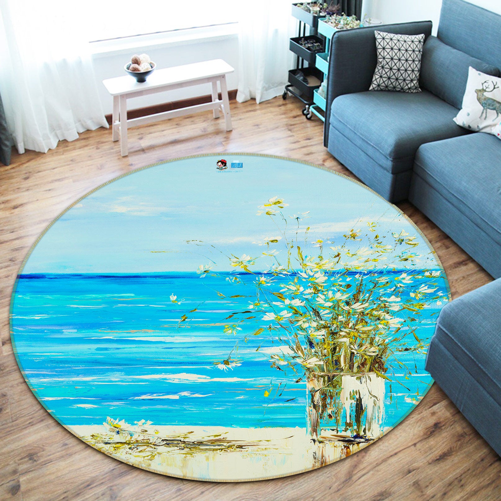 3D Marine Vase 784 Skromova Marina Rug Round Non Slip Rug Mat