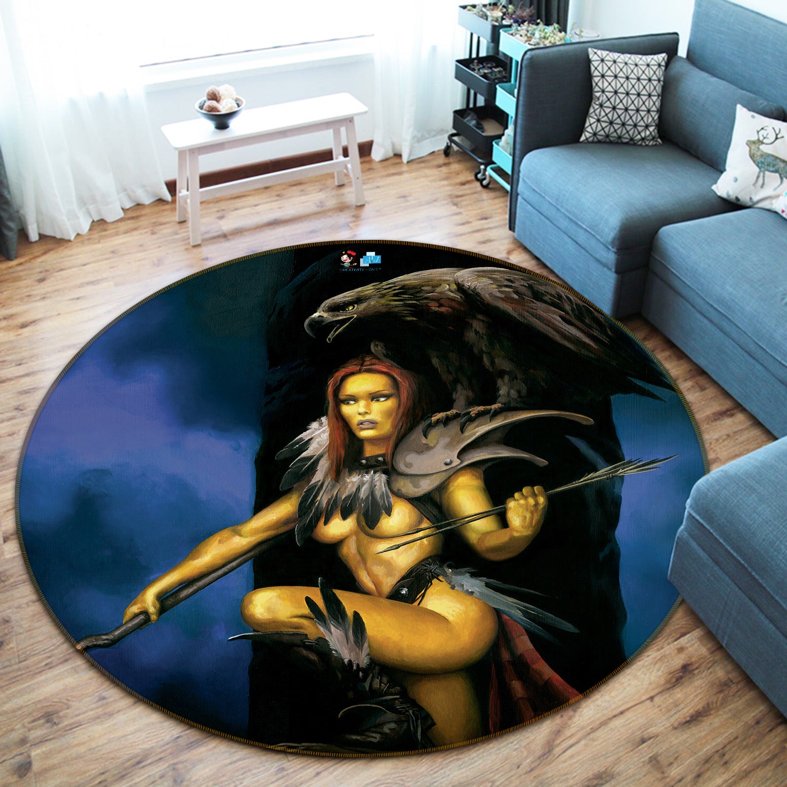 3D Eagle Woman 6087 Ciruelo Rug Round Non Slip Rug Mat