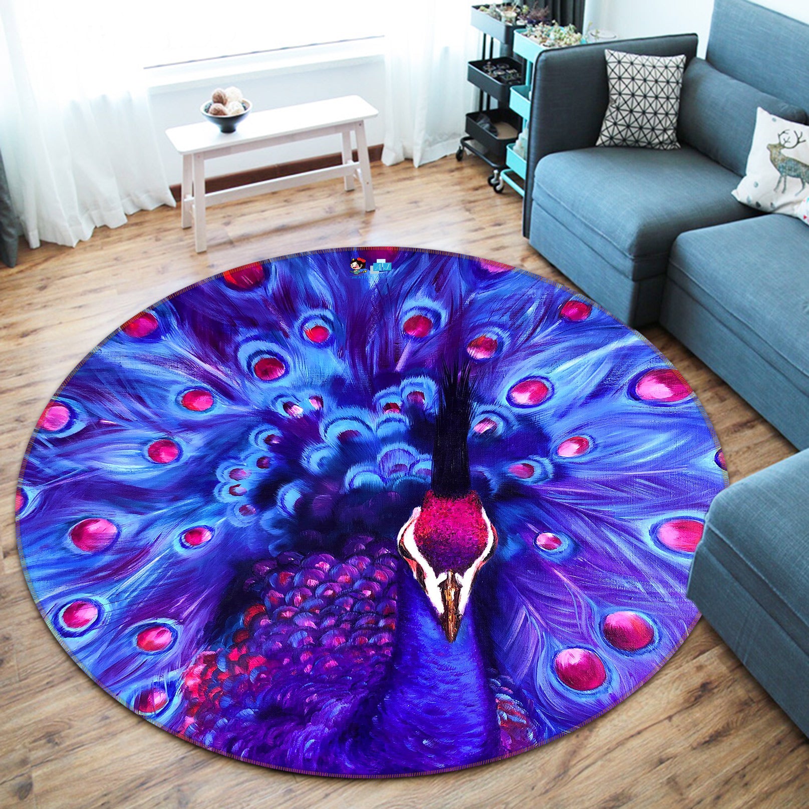 3D Purple Peacock 798 Skromova Marina Rug Round Non Slip Rug Mat